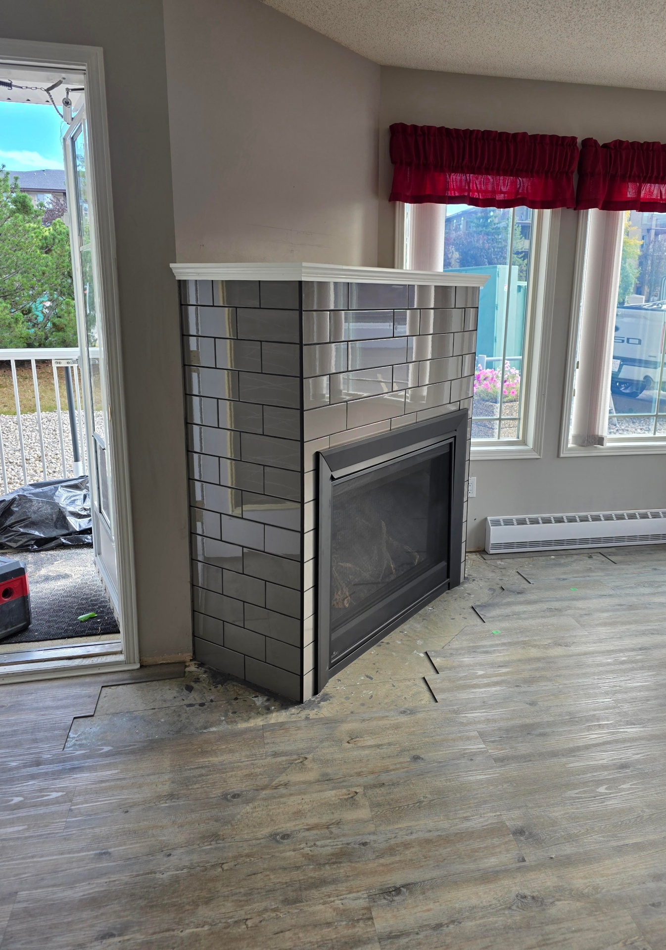 Finished fireplace — alternate angle