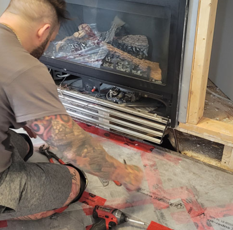 Fireplace installation in progress